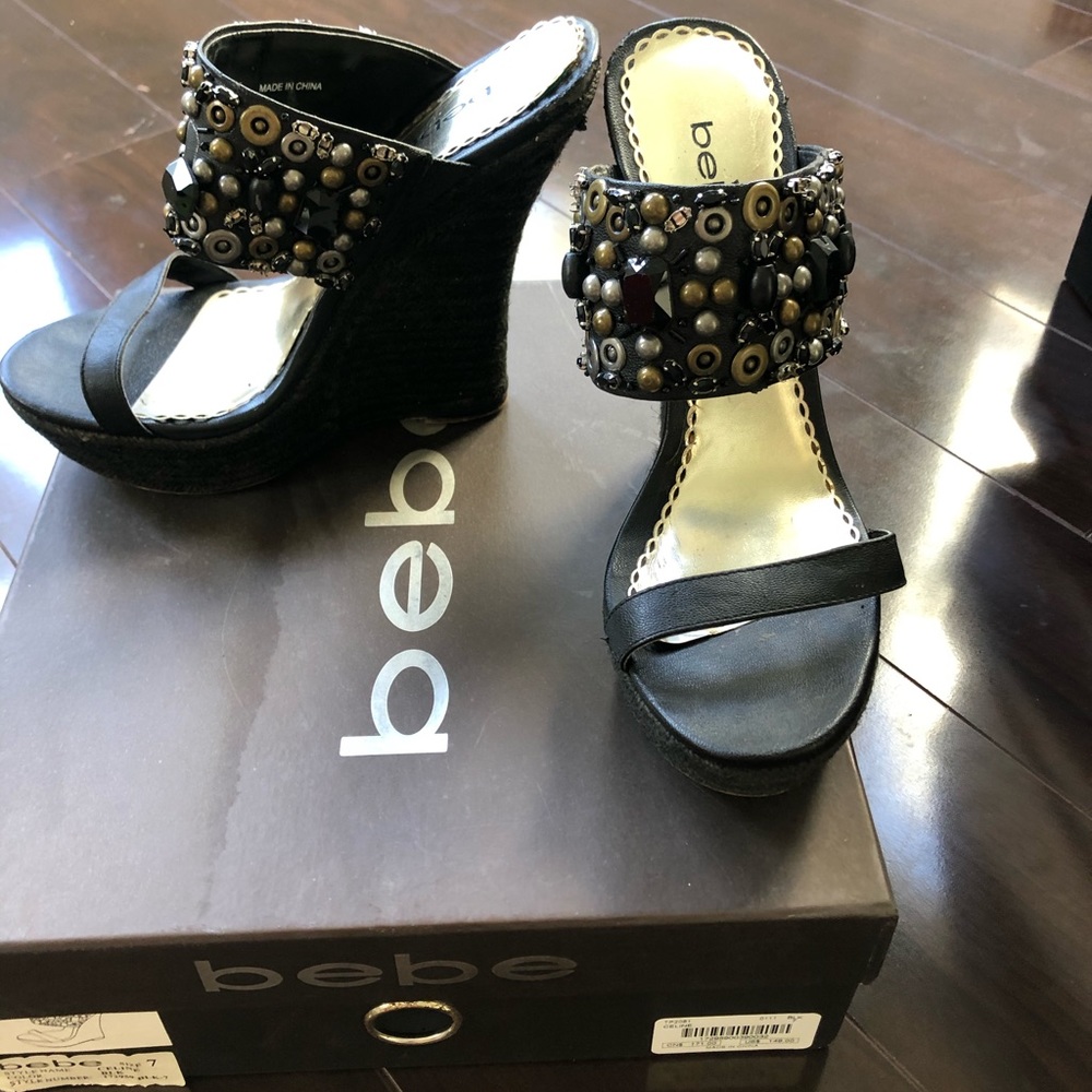 Bebe Platform black espadrille sandals